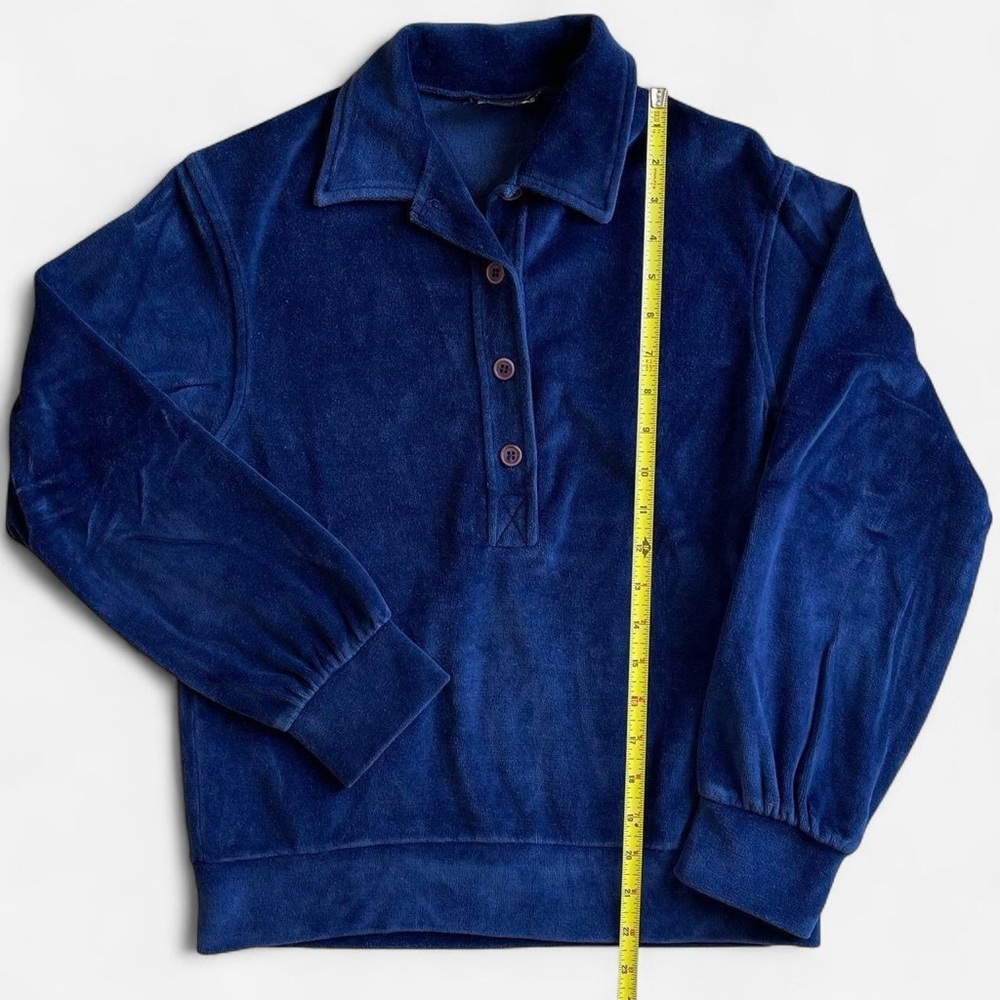 Vintage Panther Dark Navy Blue Velour Long Sleeve 1/2 Button Pullover - Picture 2 of 6